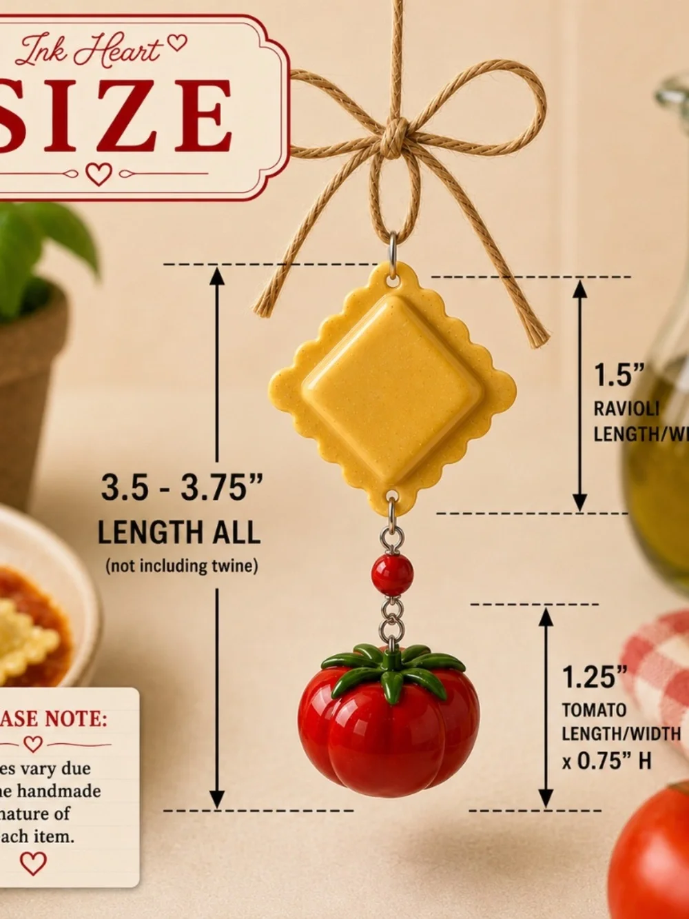 Ravioli & Tomato Ornament | Handmade Italian Food Ornament, Pasta Lover Gift